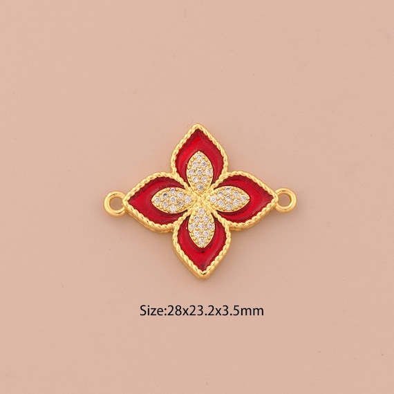 18K Gold Flower Connector,Enamel Plant Connector Charms,Flower Connector for DIY Jewelry Making Supply