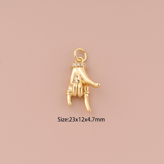 18K Gold Gesture Charms,CZ Pave Minimalist Charms Pendants,Gesture Charm for DIY Jewelry Making Supply