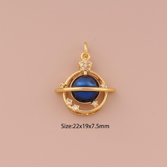 18K Gold Saturn Charms,CZ Pave Minimalist Charms Pendants,Star Charm for DIY Jewelry Making Supply