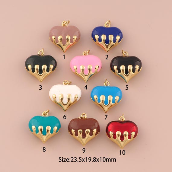 18K Gold Heart Charms,Enamel Minimalist Charms Pendants,Heart Charm for DIY Jewelry Making Supply
