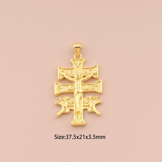 18K Gold Victim Charms,Religion Charms Pendants,Cross Charm for DIY Jewelry Making Supply