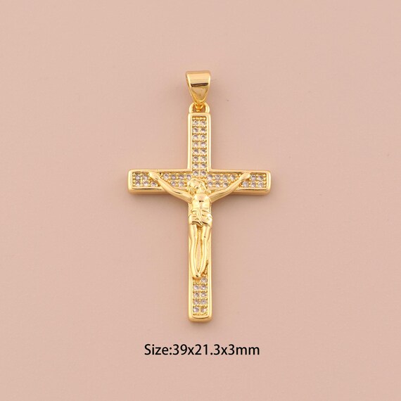 18K Gold Victim Charms,CZ Pave Cross Charms Pendants,Religious Charm for DIY Jewelry Making Supply