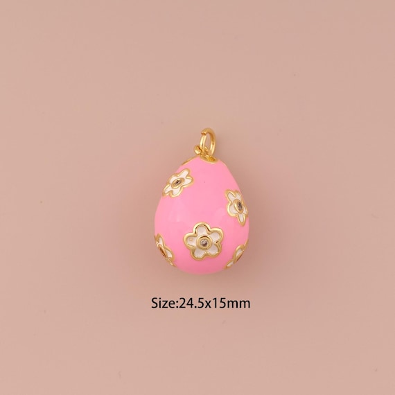 18K Gold Egg Charms,Enamel Minimalist Charms Pendants,Flower Charm for DIY Jewelry Making Supply