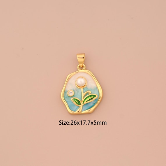 18K Gold Flower Charms,Enamel Flower Charms Pendants,Flower Charm for DIY Jewelry Making Supply