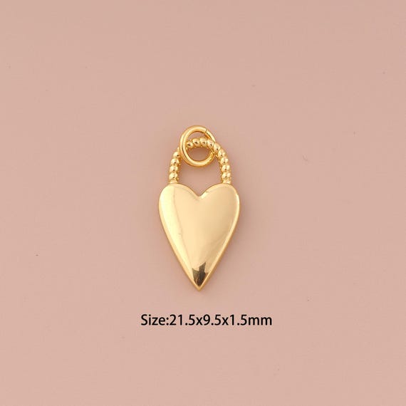 18K Gold Heart Charms,Minimalist Charms Pendants,Heart Charm for DIY Jewelry Making Supply