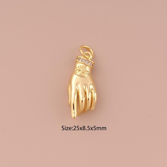 18K Gold Evil Eye Charms,CZ Pave Minimalist Charms Pendants,Gesture Charm for DIY Jewelry Making Supply