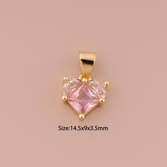 18K Gold Heart Charms,CZ Pave Minimalist Charms Pendants,Heart Charm for DIY Jewelry Making Supply