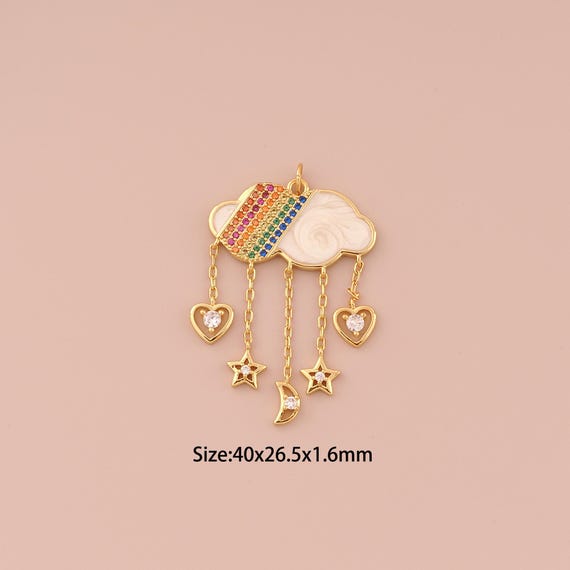 18K Gold Rainbow Pendant Charms,CZ Pave Heart Charms Pendants,Star Pendant Charm for DIY Jewelry Making Supply
