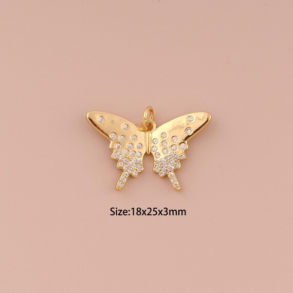 18K Gold Butterfly Charms,CZ Pave Minimalist Charms Pendants,Butterfly Charm for DIY Jewelry Making Supply