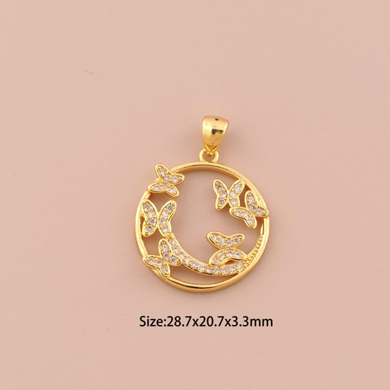 18K Gold Butterfly Charms,CZ Pave Insect Charms Pendants,Butterfly Charm for DIY Jewelry Making Supply