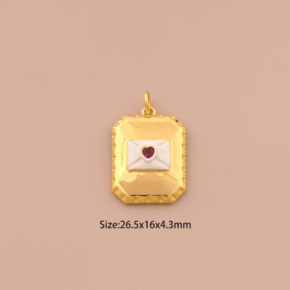18K Gold Envelope Charms,Enamel Heart Charms Pendants,Square Charm for DIY Jewelry Making Supply