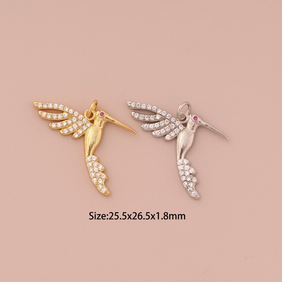 18K Gold Bird Charms,CZ Pave Minimalist Charms Pendants,Bird Charm for DIY Jewelry Making Supply