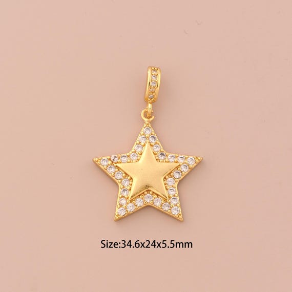 18K Gold Star Charms,CZ Pave Celestial Charms Pendants,Star Charm for DIY Jewelry Making Supply