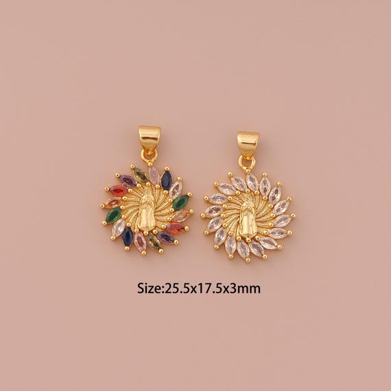 18K Gold Virgin Mary Charms,CZ Pave Minimalist Charms Pendants,Catholic Charm for DIY Jewelry Making Supply