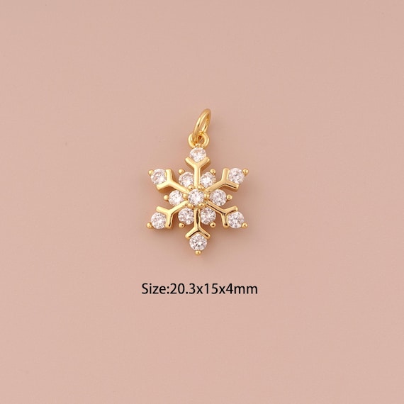 18K Gold Snowflake Charms,CZ Pave Minimalist Charms Pendants,Snowflake Charm for DIY Jewelry Making Supply