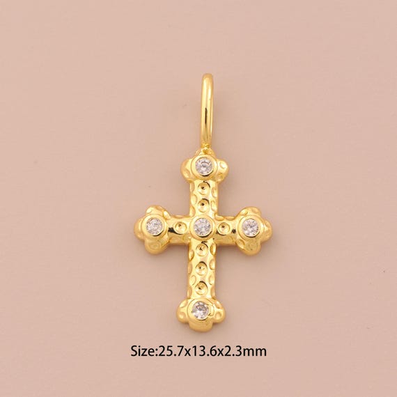 18K Gold Cross Charms,CZ Pave Religious Charms Pendants,Christian Charm for DIY Jewelry Making Supply