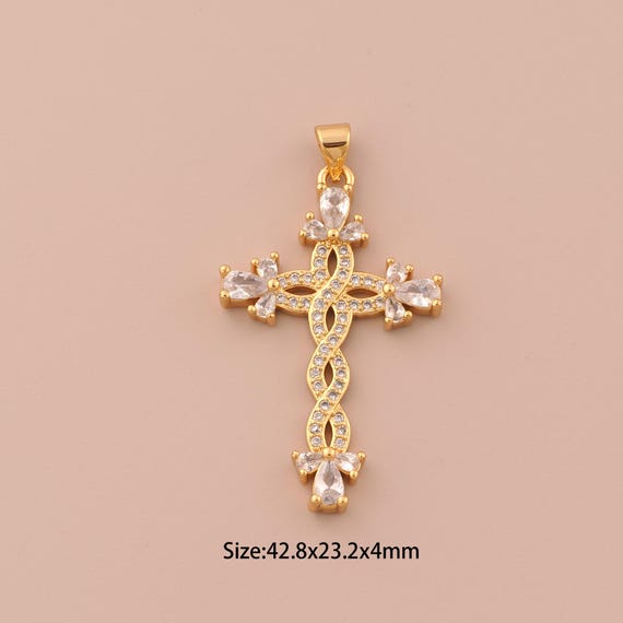 18K Gold Cross Charms,CZ Pave Religious Charms Pendants,Christian Charm for DIY Jewelry Making Supply