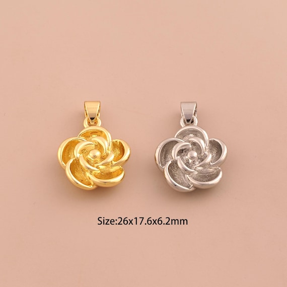 18K Gold Rose Charms,Flower Charms Pendants,Rose Flower Charm for DIY Jewelry Making Supply