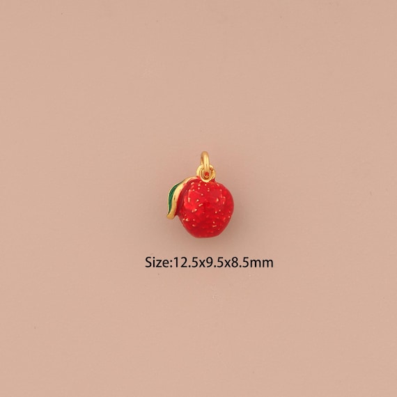 18K Gold Apple Charms,Enamel Fruit Charms Pendants,Apple Charm for DIY Jewelry Making Supply