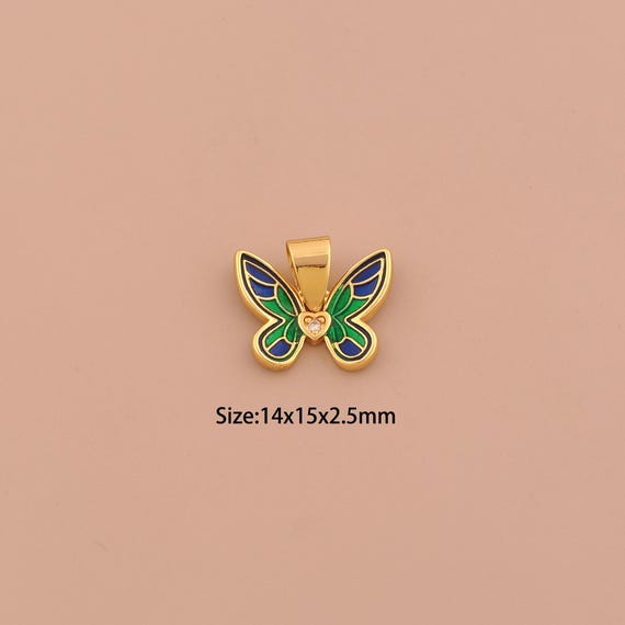 18K Gold Filled Butterfly Pendant,Enamel Insect Charm,CZ Pave Butterfly Charm, DIY Jewelry Supplies