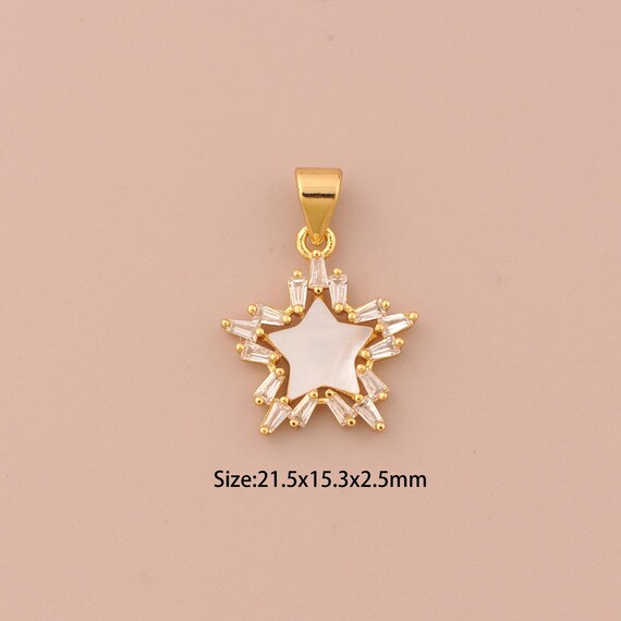 18K Gold Star Charms,CZ Pave Celestial Charms Pendants,Star Charm for DIY Jewelry Making Supply