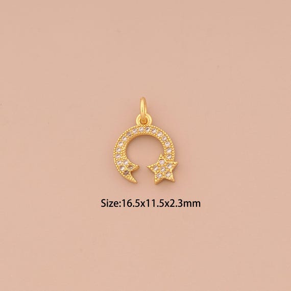 18K Gold Shooting Star Charms,CZ Pave Celestial Charms Pendants,Starburst Charm for DIY Jewelry Making Supply
