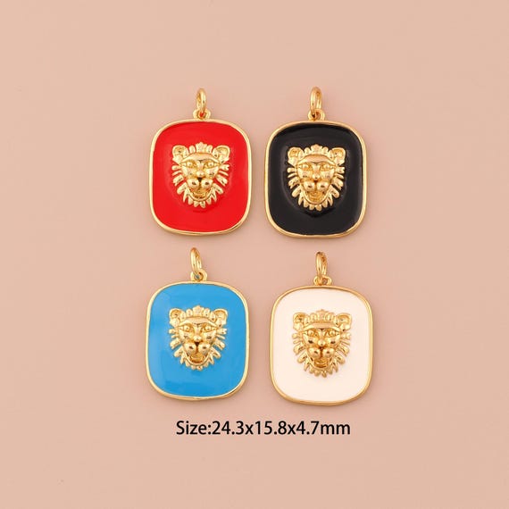 18K Gold Lion Charms,Enamel Minimalist Charms Pendants,Lion Charm for DIY Jewelry Making Supply