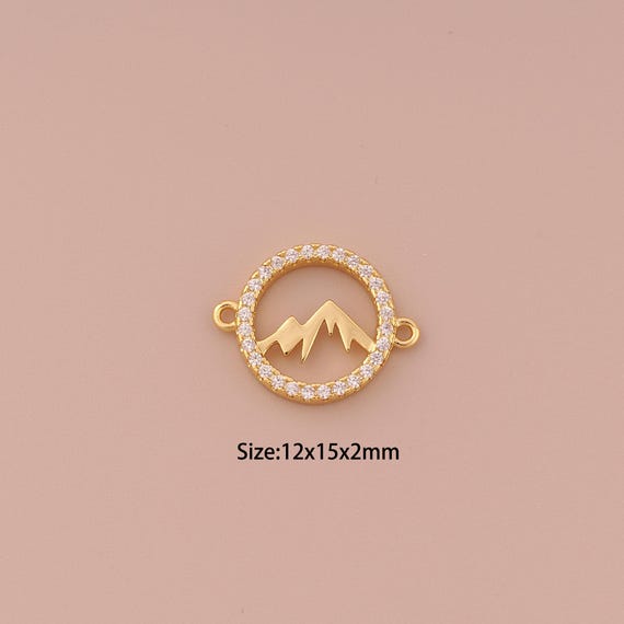 18K Gold Mountain Connector,CZ Pave Minimalist Connector Charms,Mountain Connector for DIY Jewelry Making Supply