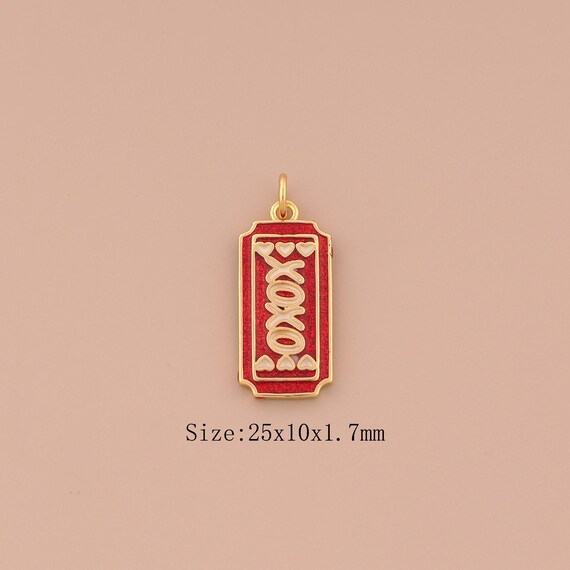 18K Gold XOXO Charms,Enamel Heart Charms Pendants,Square Charm for DIY Jewelry Making Supply