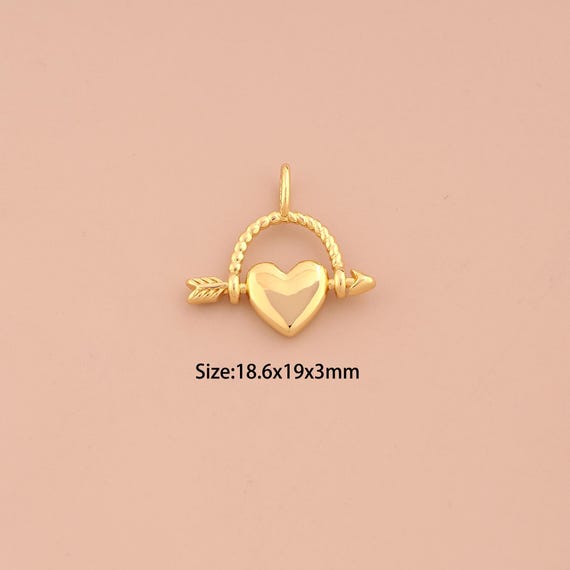 18K Gold Heart Charms,Arrow Charms Pendants,Love Charm for DIY Jewelry Making Supply