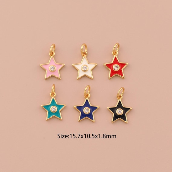 18K Gold Star Charms,Enamel Minimalist Charms Pendants,Star Charm for DIY Jewelry Making Supply