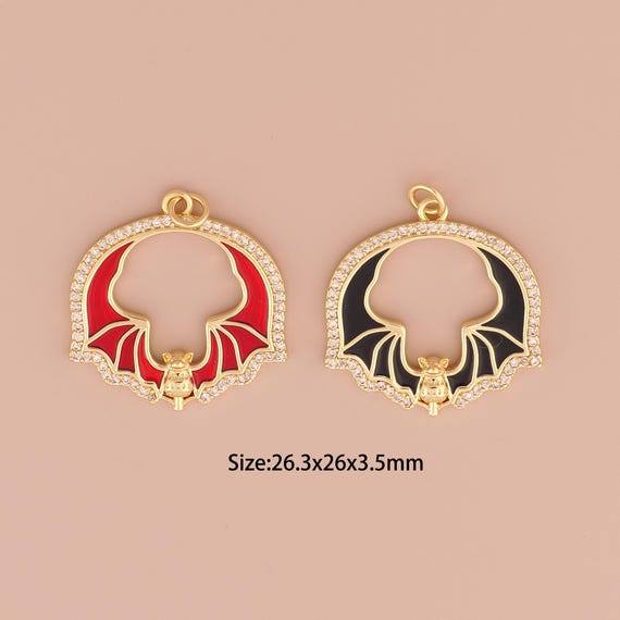 18K Gold Bat Charms,CZ Pave Minimalist Charms Pendants,Enamel Bat Charm for DIY Jewelry Making Supply