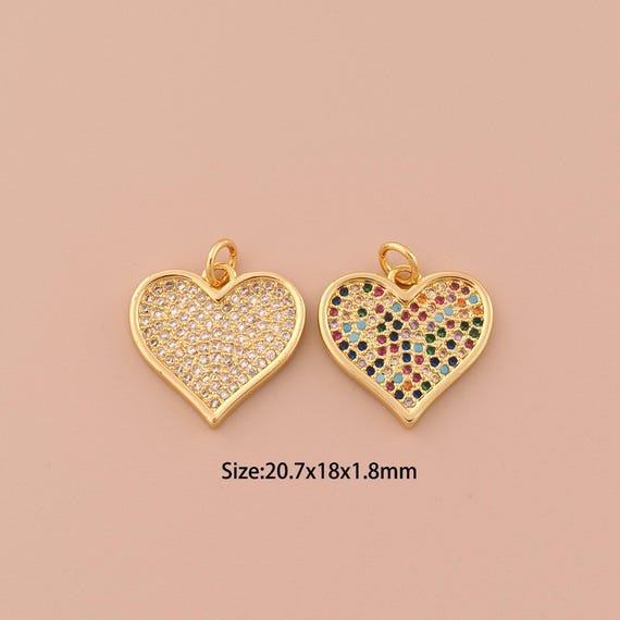 18K Gold Heart Charms,CZ Pave Minimalist Charms Pendants,Heart Charm for DIY Jewelry Making Supply