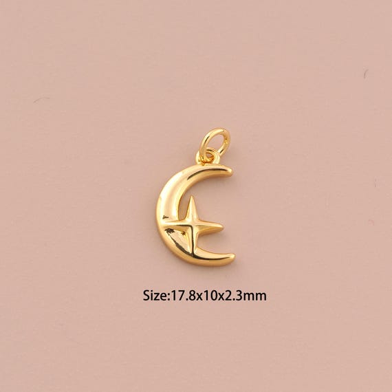 18K Gold Moon Charms,Celestial Charms Pendants,Star Charm for DIY Jewelry Making Supply