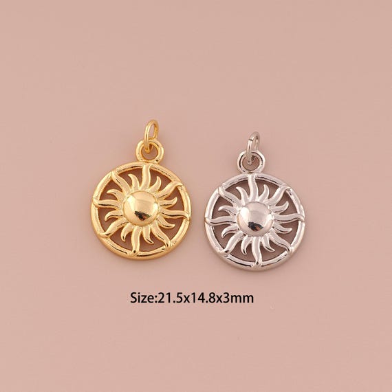 18K Gold Sun Charms,Minimalist Charms Pendants,Sun Charm for DIY Jewelry Making Supply