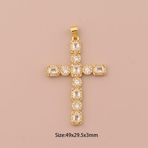 18K Gold Cross Charms,CZ Pave Religious Charms Pendants,Christian Charm for DIY Jewelry Making Supply
