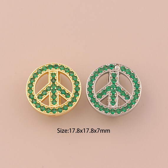 18K Gold Peace Sign Charms,CZ Pave Peace Sign Charms Pendants,Peace Sign Charm for DIY Jewelry Making Supply