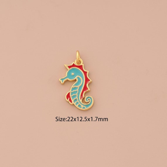 18K Gold Seahorse Charms,Enamel Marine Life Charms Pendants,Seahorse Charm for DIY Jewelry Making Supply