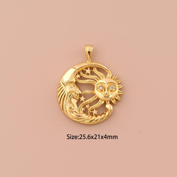 18K Gold Moon Charms,Minimalist Star Pendants,Sun Charm for DIY Jewelry Making Supply
