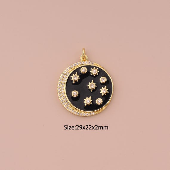 18K Gold Moon Charms,CZ Pave Minimalist Charms Pendants,Enamel Star Charm for DIY Jewelry Making Supply