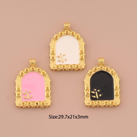 18K Gold Enamel Window Charms,Window Charms Pendants,Window Charm for DIY Jewelry Making Supply
