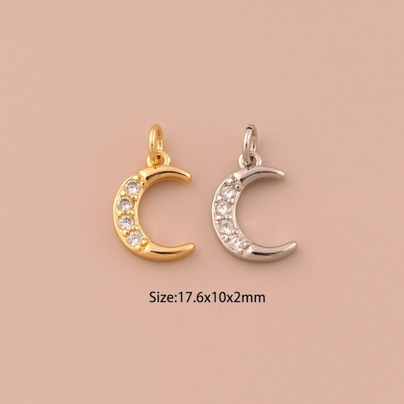 18K Gold Moon Charms,CZ Pave Minimalist Charms Pendants,Moon Charm for DIY Jewelry Making Supply