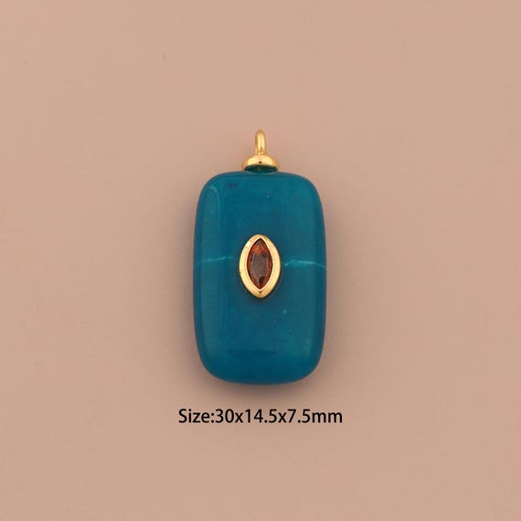 18K Gold Energy Stone Charms,Natural Stone Charms Pendants,Blue Jade Charm for DIY Jewelry Making Supply