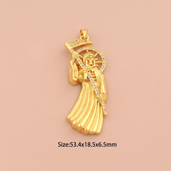 18K Gold Saint Death Charms,CZ Pave Saint Death Charms Pendants,Saint Death Charm for DIY Jewelry Making Supply