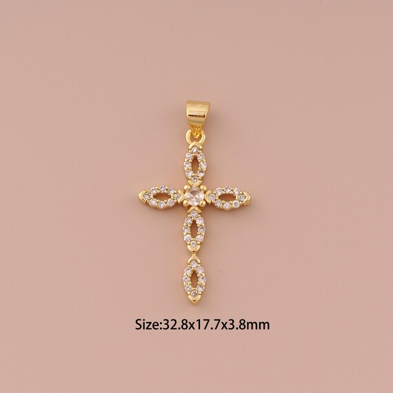 18K Gold Cross Charms,CZ Pave Minimalist Charms Pendants,Christian Charm for DIY Jewelry Making Supply