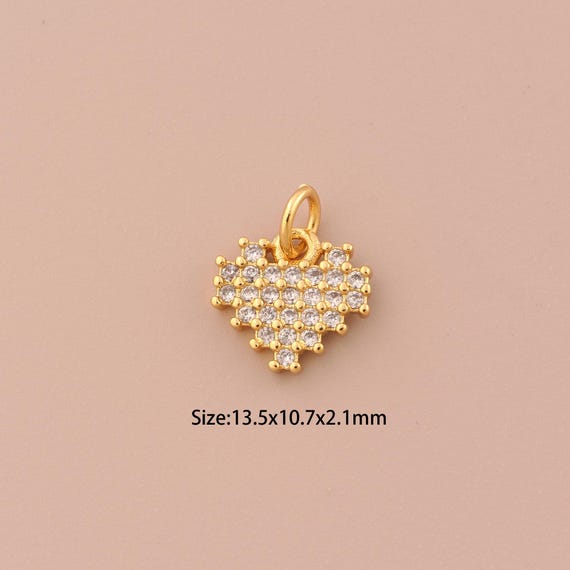 18K Gold Mini Heart Charms,CZ Pave Minimalist Charms Pendants,Heart Charm for DIY Jewelry Making Supply