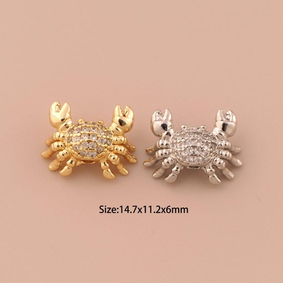 18K Gold Crab Spacer Bead,CZ Pave Minimalist Bead,Crab Bead for DIY Jewelry Making Supply