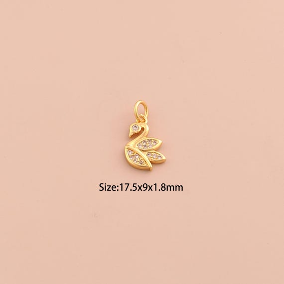 18K Gold Swan Charms,CZ Pave Swan Charms Pendants,Swan Charm for DIY Jewelry Making Supply