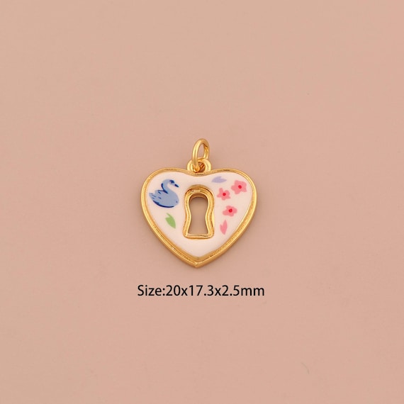 18K Gold Heart Charms,Enamel Lock Charms Pendants,Swan Charm for DIY Jewelry Making Supply