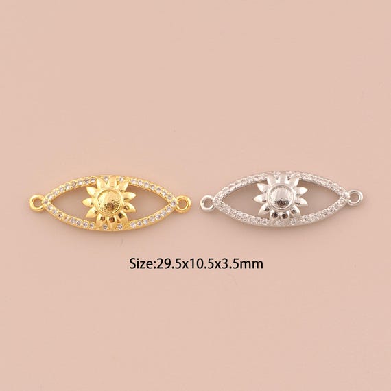 18K Gold Evil Eye Connector,CZ Pave Devil Eye Connector Charms,Flower Connector for DIY Jewelry Making Supply
